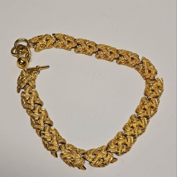 Vintage 90s Anne Klein Gold Metal Chunky Statement Necklace Choker Collar - Picture 9 of 10